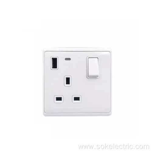 White Power Socket With Usb Socket And Switch